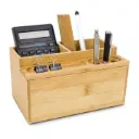 Organizador de escritorio de bambú con bandeja y compartimentos
